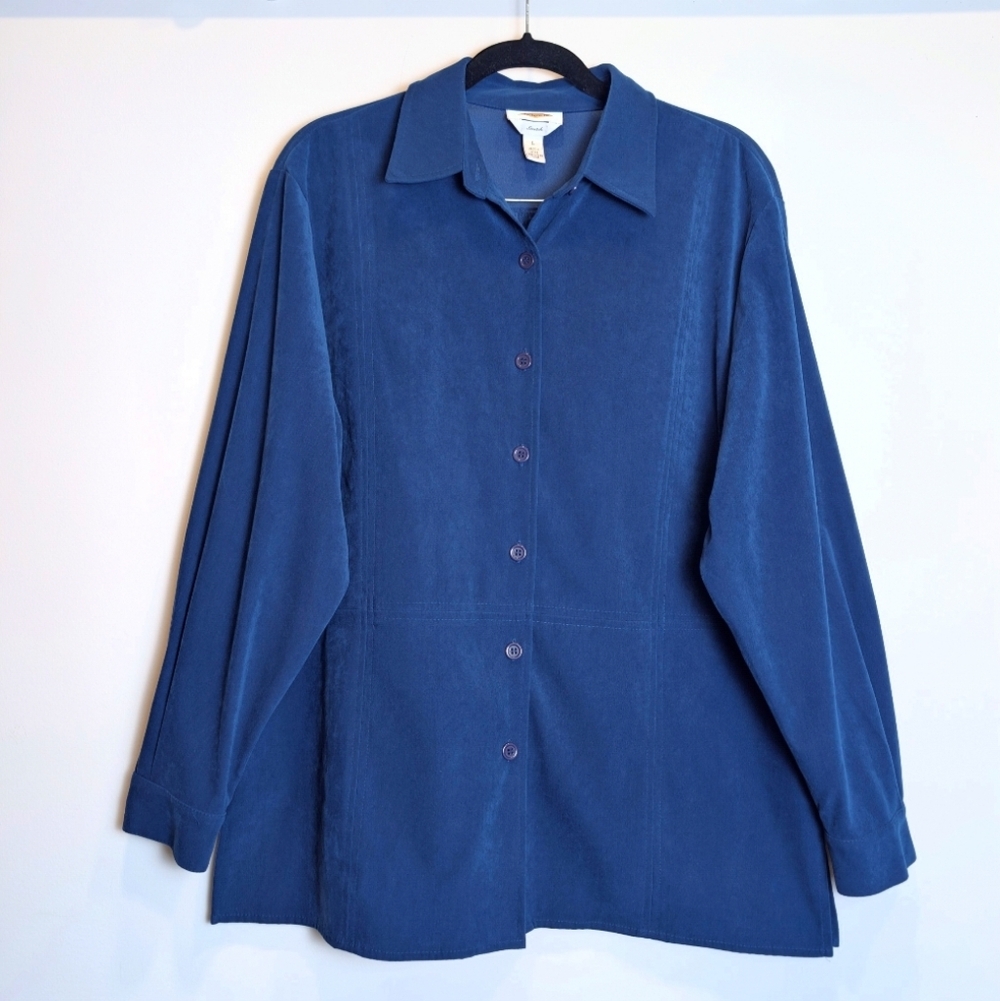 Talbots Blue Faux Suede Button Front Shirt Jacket Size Large